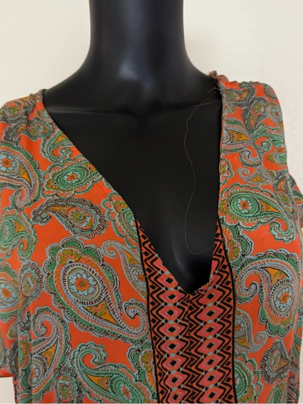 Paisley Print Orange & Green Maxi Dress with Center Panel - Picture 16 of 16